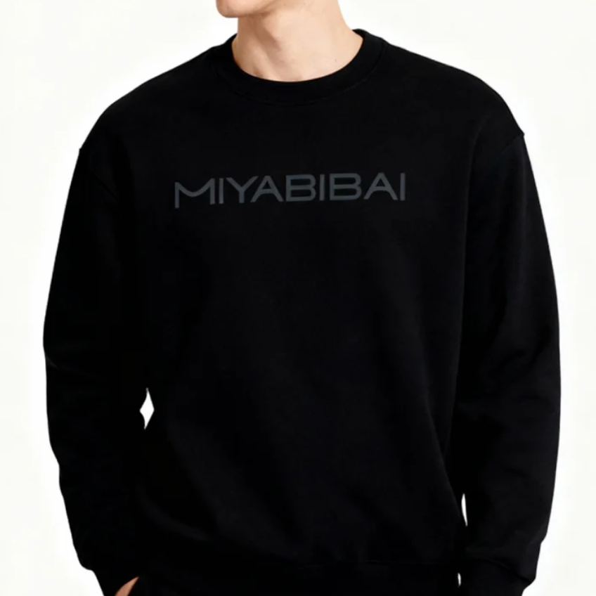 MIYABIBAI ロゴプリント クルーネックスウェット メンズ/ユニセックス ブラック