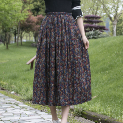 2025春夏新作エレガント民族風プリント棉麻ハーフスカート