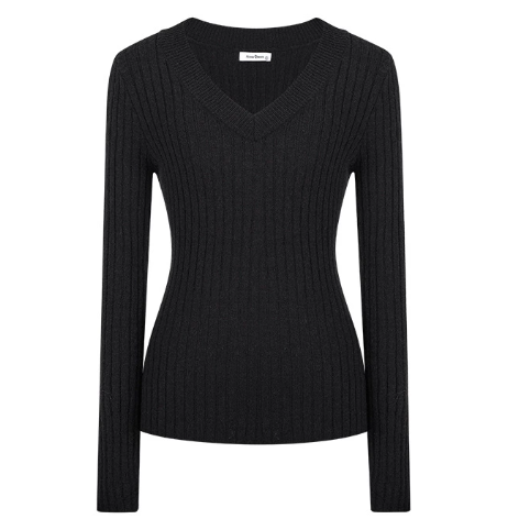 韓系Vネックウエスト締め痩せ効果ニット エレガント高級感長袖トップス