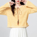 2025年秋新作 エレガント高級感ミルクイエローレース編み蝶結びニット